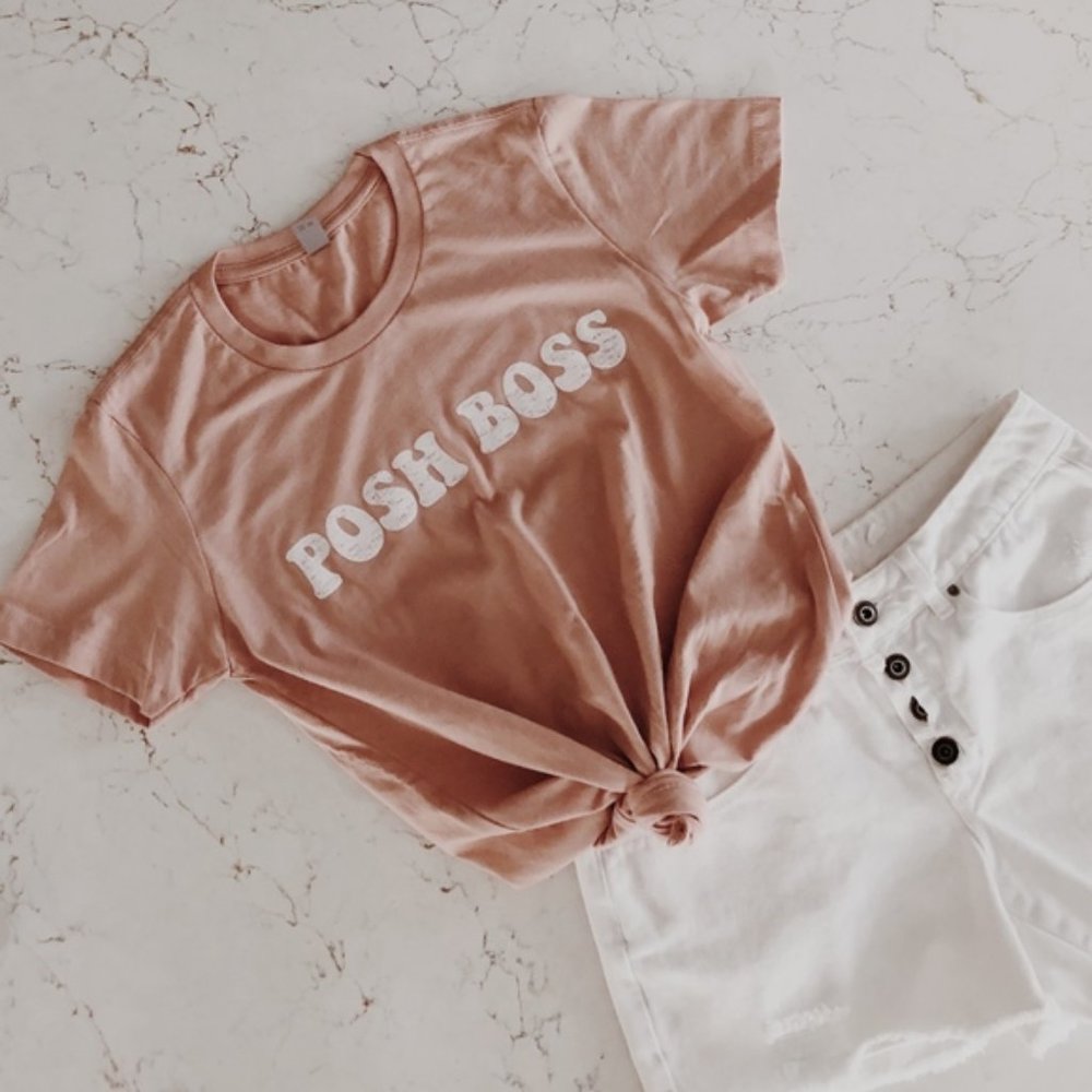 POSH BOSS  Groovy Print Knot Tee in Blush Pink | S